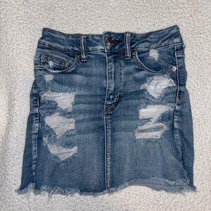 Distressed Denim Mini Skirt